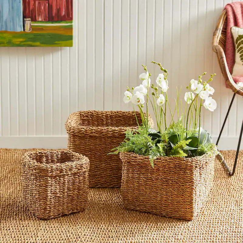 Seagrass Storage Basket set of 3 [111-104]  Square Top Folding basket